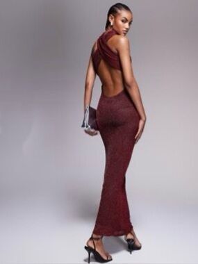 ASOS Deep Burgundy Backless Sleeveless Maxi Dress